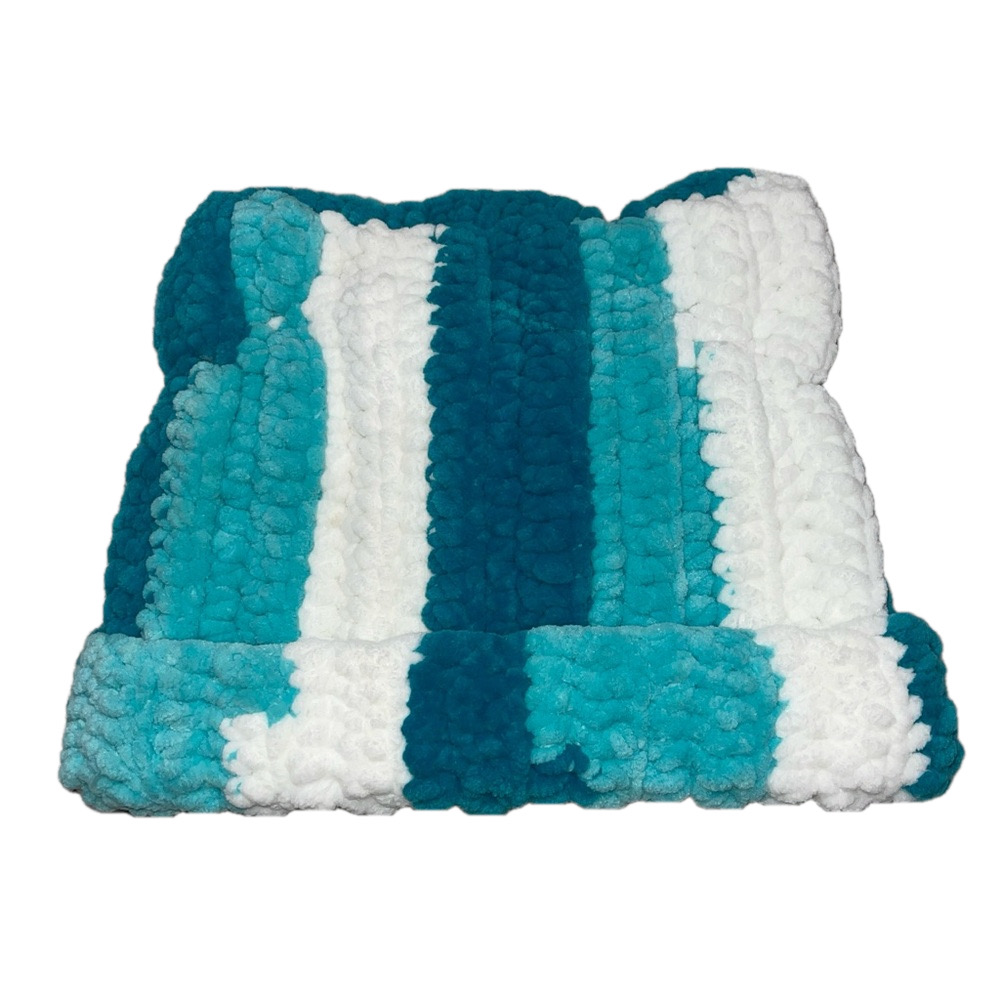 Handmade cat ear beanie stripe teal white